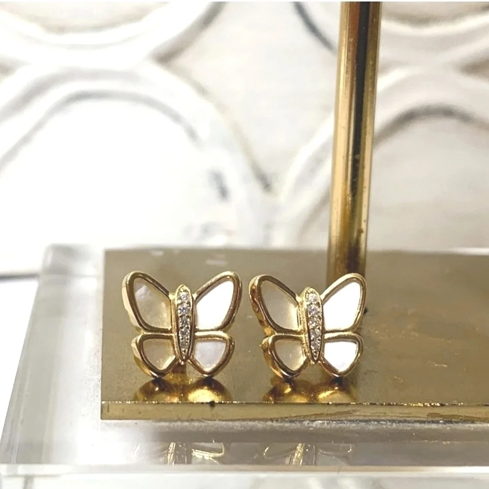 Harper Grace Mother of Pearl 18KT Gold Sterling Silver Butterfly Earring Set NWT